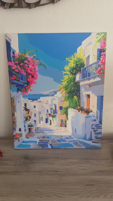 Tableau d’une ruelle méditerranéenne réalisé à la main