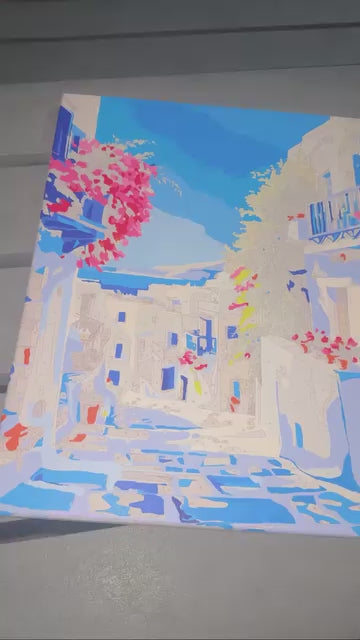 Tableau d’une ruelle méditerranéenne réalisé à la main