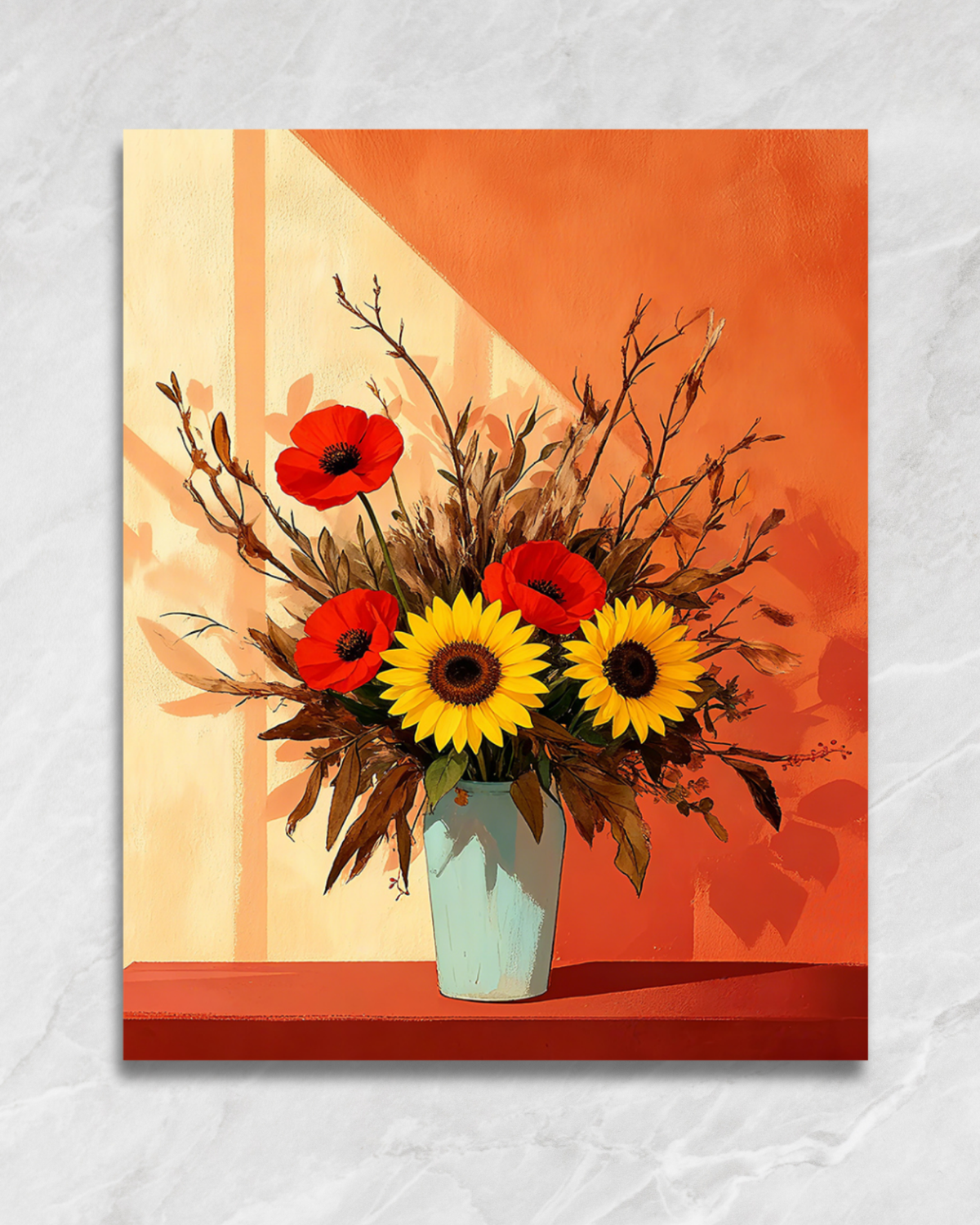 Tournesols et coquelicots, tableau à peindre par numéros