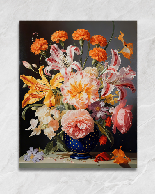 Bouquet aux fleurs orangées, tableau à peindre par numéros