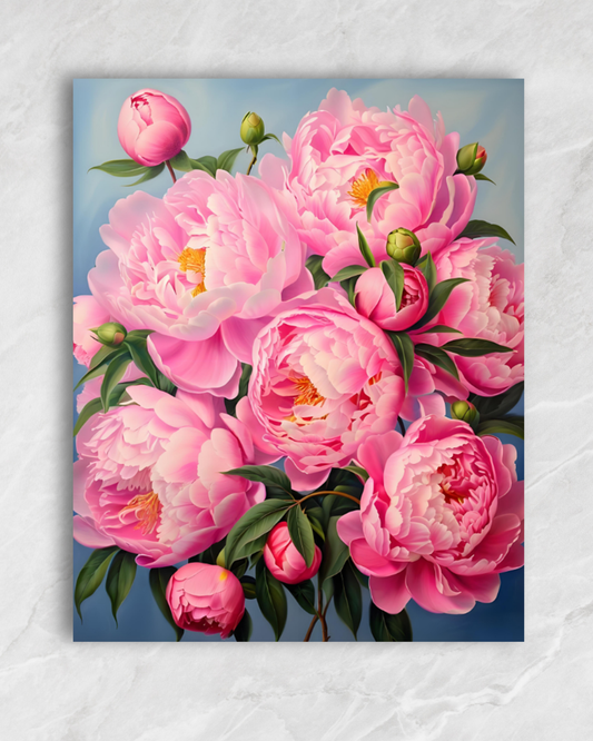 Bouquet de pivoines roses, tableau à peindre par numéros