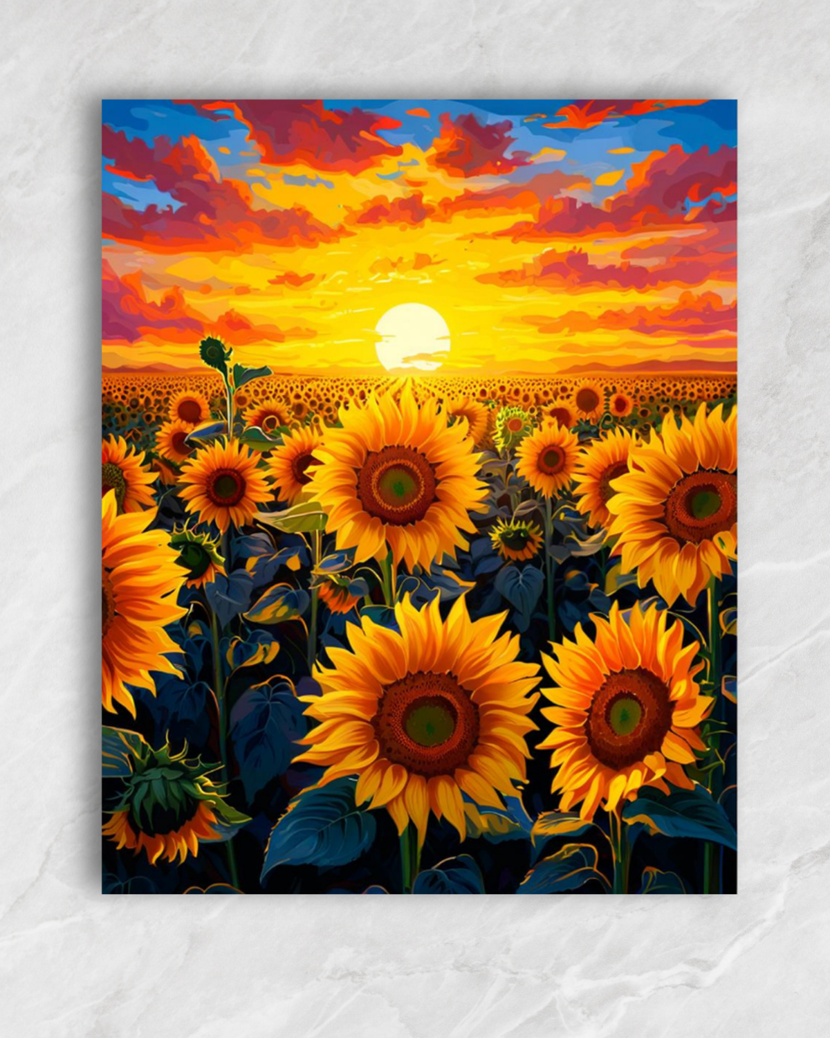 Tournesols sous le soleil d’or, tableau à peindre par numéros
