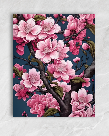 Branches de cerisier en fleurs, tableau à peindre par numéros