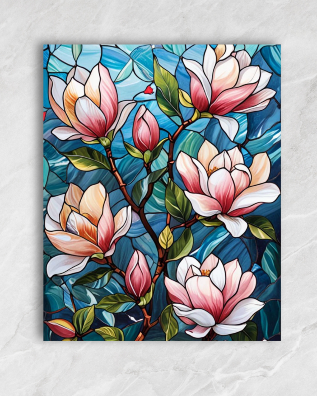 Magnolias en vitrail, tableau à peindre par numéros