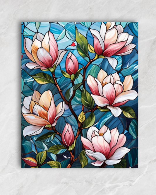 Magnolias en vitrail, tableau à peindre par numéros