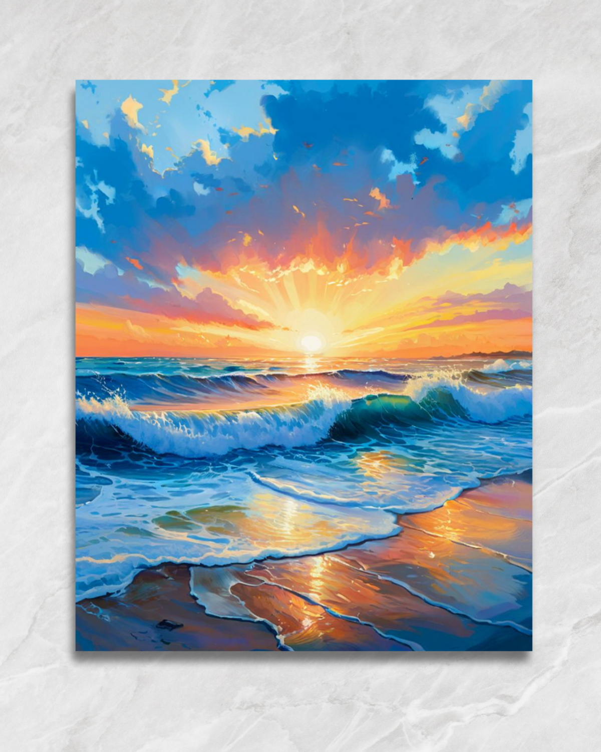 Soleil sur les vagues, tableau à peindre par numéros