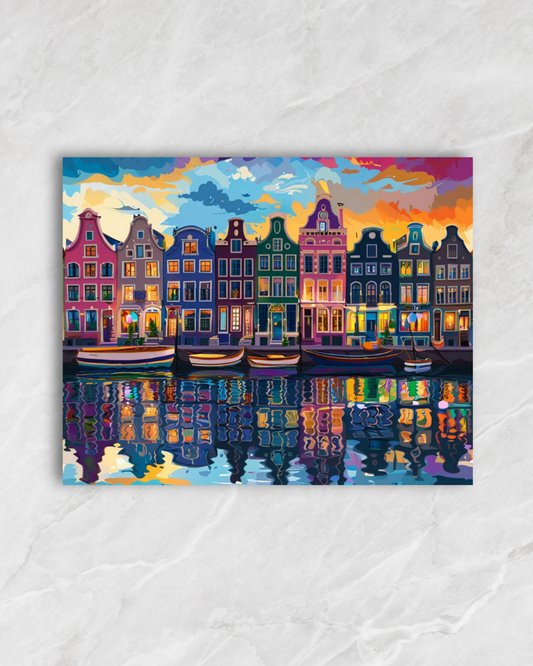 Façades colorées sur le canal, tableau à peindre par numéros