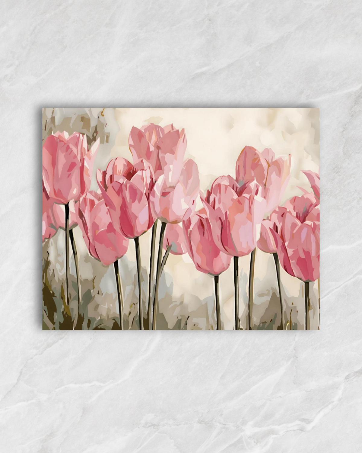 Tulipes rose poudré, tableau à peindre par numéros