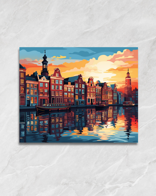 Soir sur les canaux d’Amsterdam, tableau à peindre par numéros