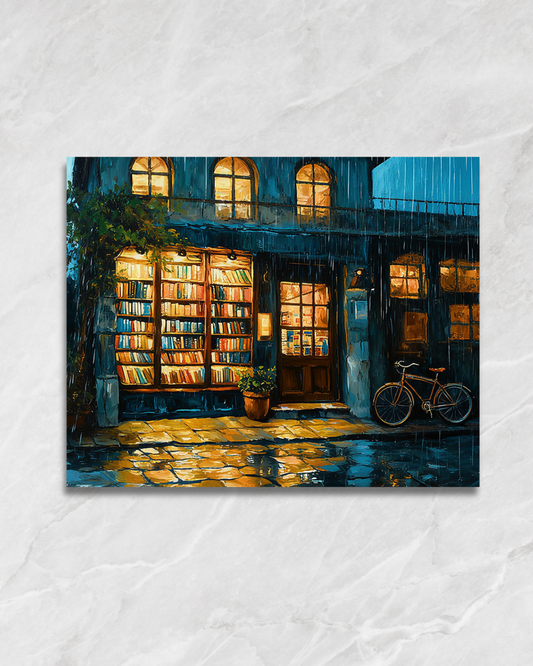 La librairie de nuit, tableau à peindre par numéros