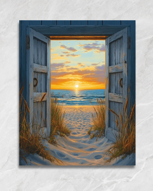La porte ouverte sur la plage, tableau à peindre par numéros
