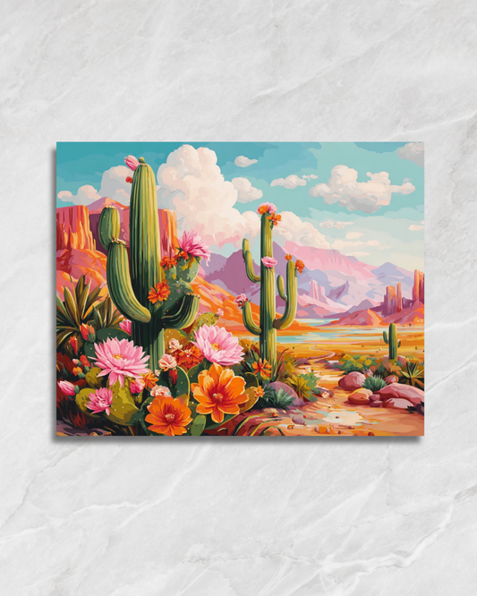 Cactus en fleurs, tableau à peindre par numéros