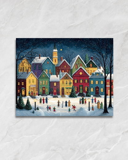 Village sous la neige, tableau à peindre par numéros