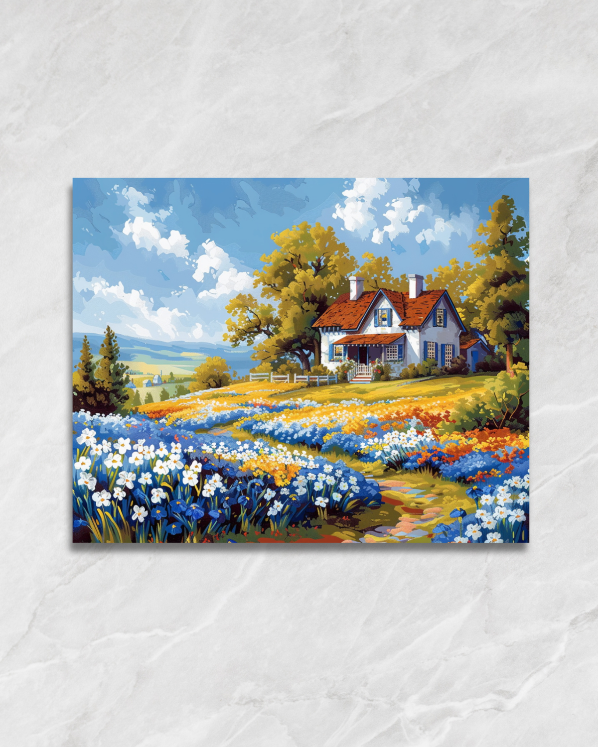 La maison au jardin fleuri, tableau à peindre par numéros