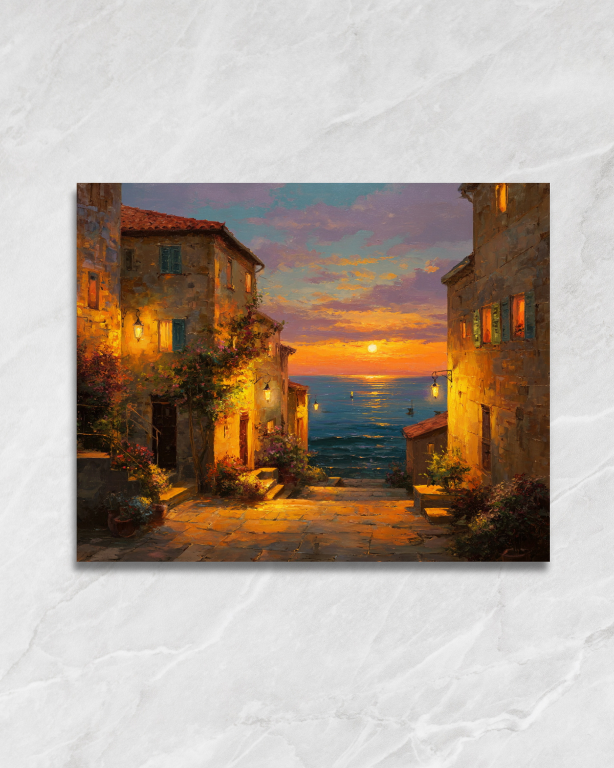Ruelle au soleil couchant, tableau à peindre par numéros