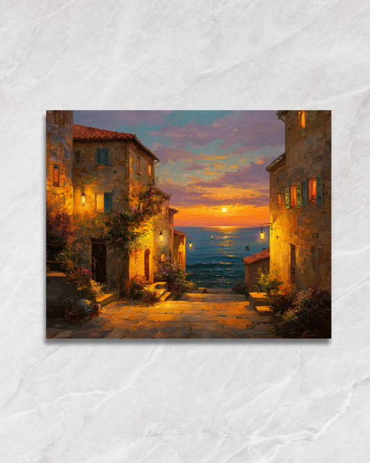 Ruelle au soleil couchant, tableau à peindre par numéros
