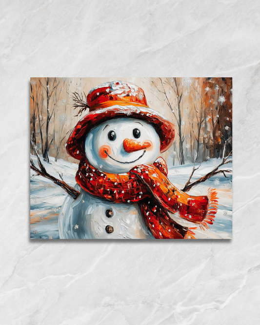 Bonhomme de neige à l’écharpe rouge, tableau à peindre par numéros