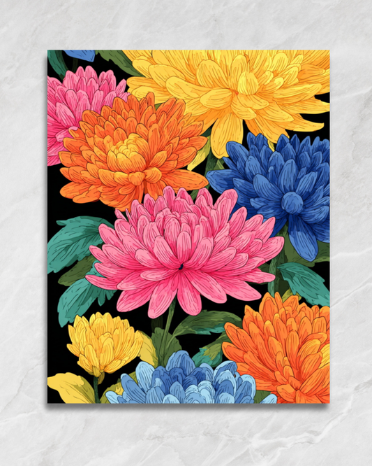 Chrysanthèmes en couleurs, tableau à peindre par numéros