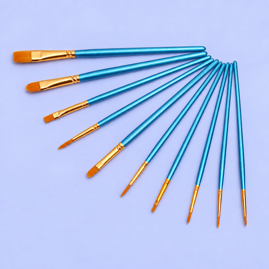 10 pinceaux à manches bleus